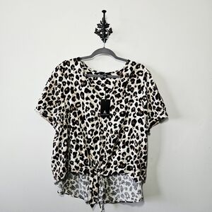 NWT Jules & Leopold Leopard Linen Blend Top Size 2X Button Front Tie Waist